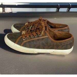 Michael Kors Boerum Women's Sneakers Sz 7 Brown MK Logo Lace Up Shoes EUC
